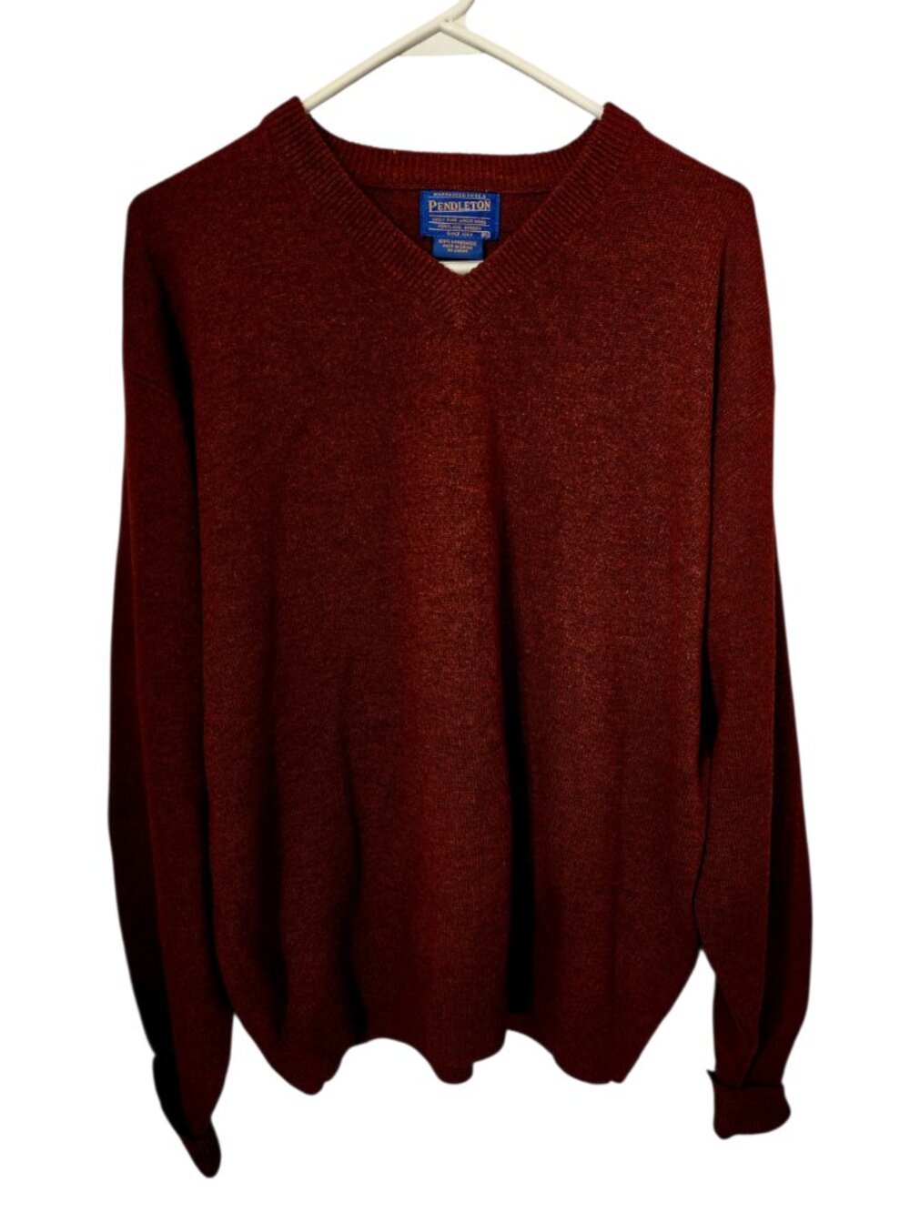 Pendleton Lambswool Sweater Mens Size XL Red V-Neck Pullover Pure Virgin Wool